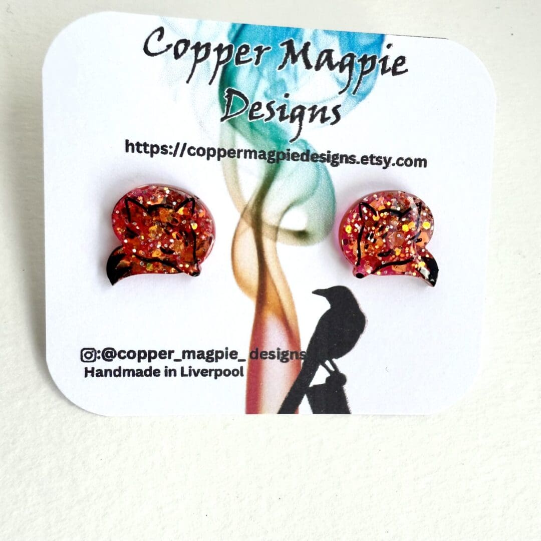 Copper Glitter Fox Stud Earrings – Handmade Resin Woodland Jewellery, Hypoallergenic Gift for Nature Lovers - Image 6