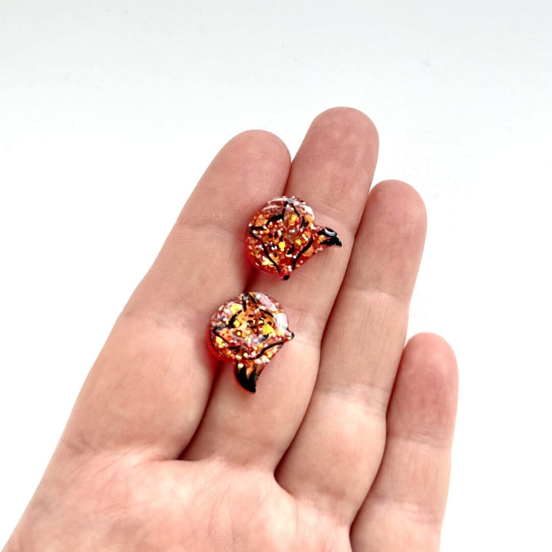 Copper Glitter Fox Stud Earrings – Handmade Resin Woodland Jewellery, Hypoallergenic Gift for Nature Lovers - Image 3