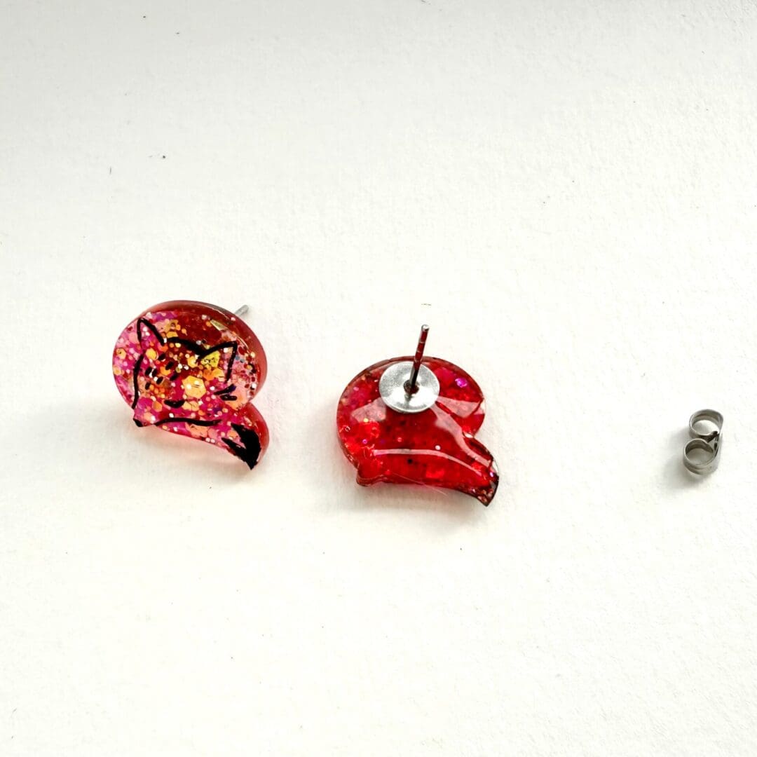 Copper Glitter Fox Stud Earrings – Handmade Resin Woodland Jewellery, Hypoallergenic Gift for Nature Lovers - Image 5