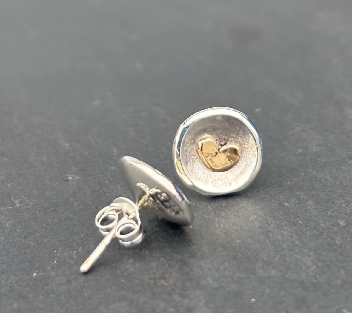 Gold Heart Round Studs
