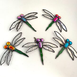 Stained glass dragonflies in dichroic glass
