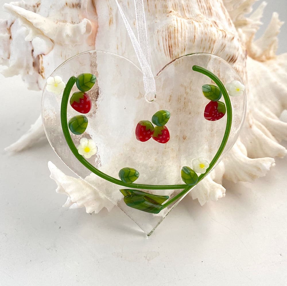 Strawberry Fused Glass Heart - Image 4