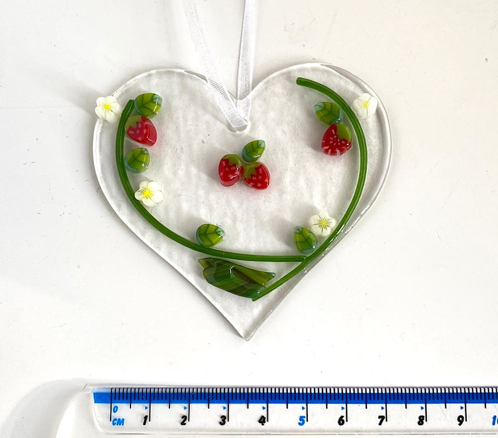 Strawberry Fused Glass Heart - Image 3