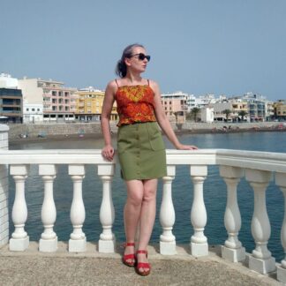 olive green mini skirt with pockets and button down front