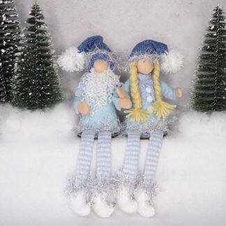 Pair of shelf sitting Christmas gnome/gonks in blue