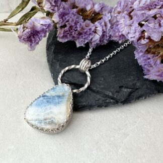 Blue and white scheelite gemstone necklace inspired by the Norwegian Fjords