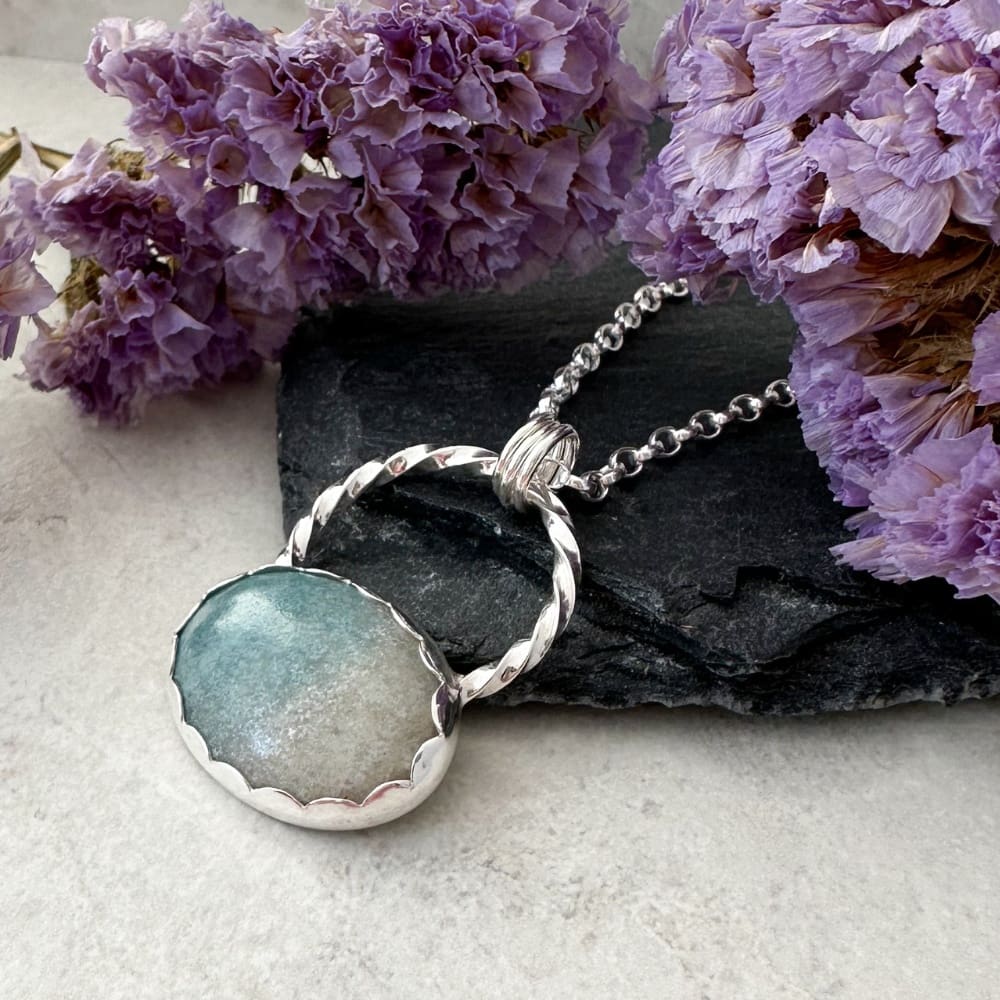 Beach inspired blue and white trollite gemstone necklace