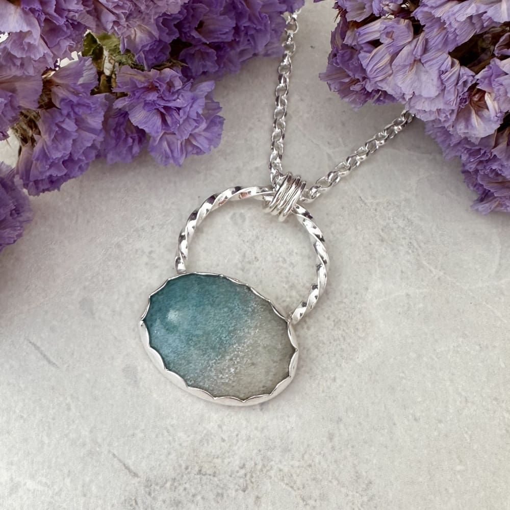 Beach inspired blue and white trollite gemstone necklace