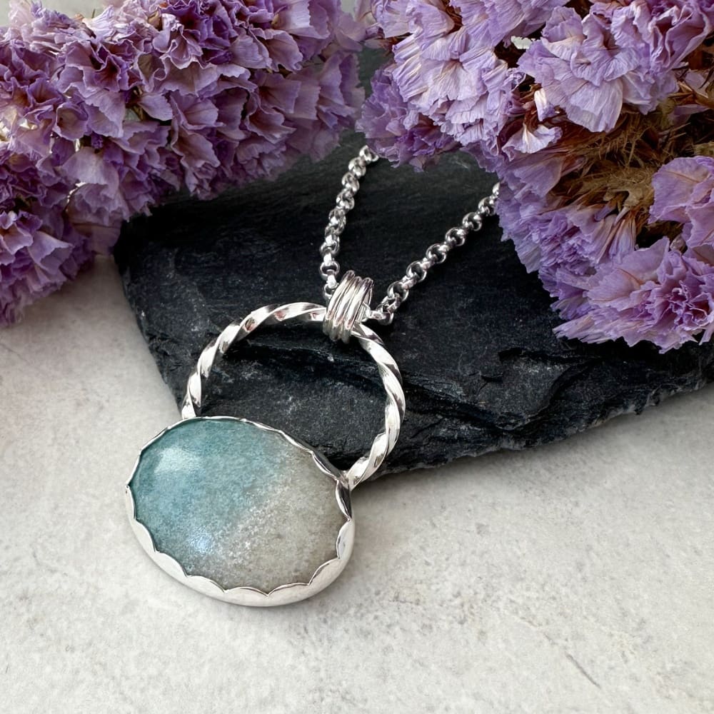 Beach inspired blue and white trollite gemstone necklace