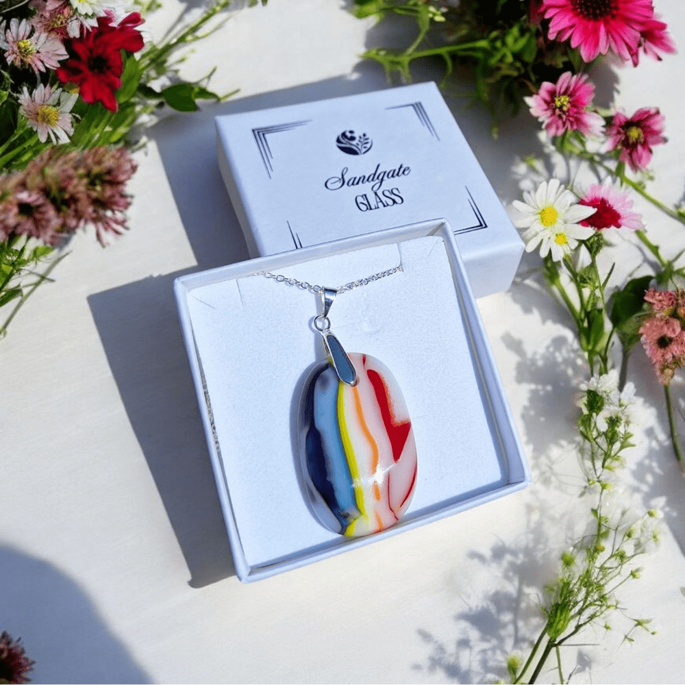 Handmade Rainbow Fused Glass Pendant Necklace – Unique Kiln Fired Jewellery Gift for Her - Image 4