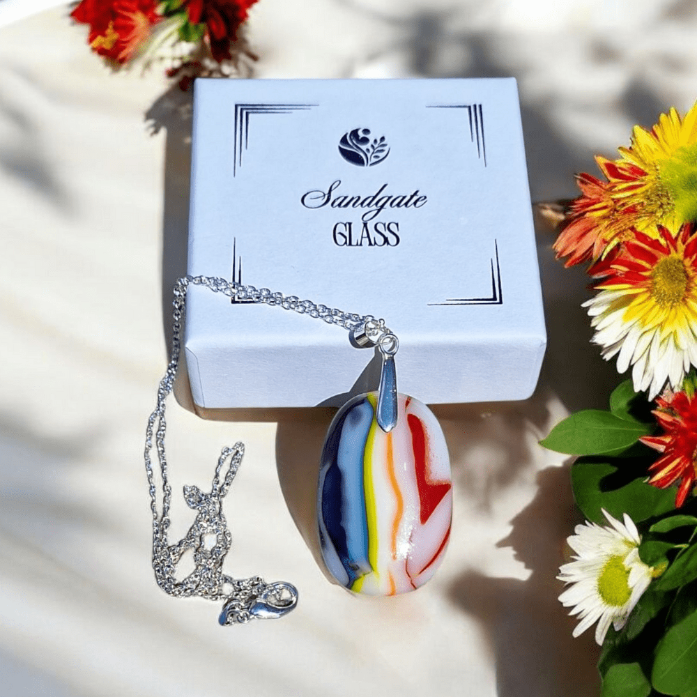 Handmade Rainbow Fused Glass Pendant Necklace – Unique Kiln Fired Jewellery Gift for Her - Image 6