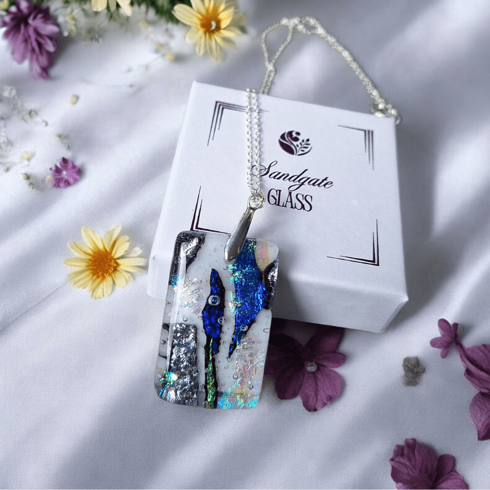 Handmade Dichroic Fused Glass Pendant Necklace. ideal Gift - Image 4