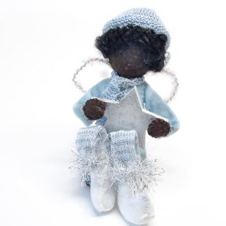 dark skinned Christmas angel decoration in everyday clothes