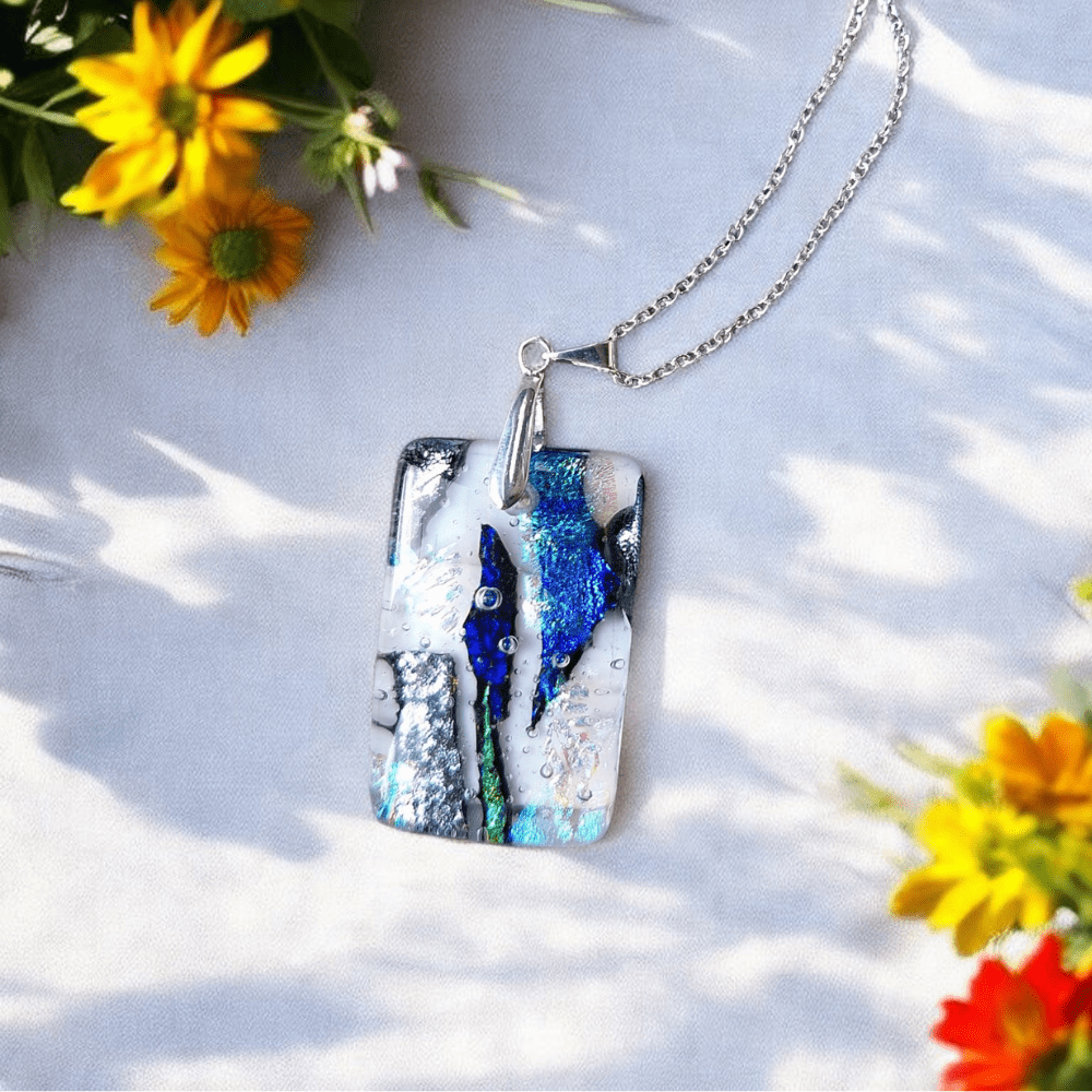 Handmade Dichroic Fused Glass Pendant Necklace. ideal Gift - Image 9