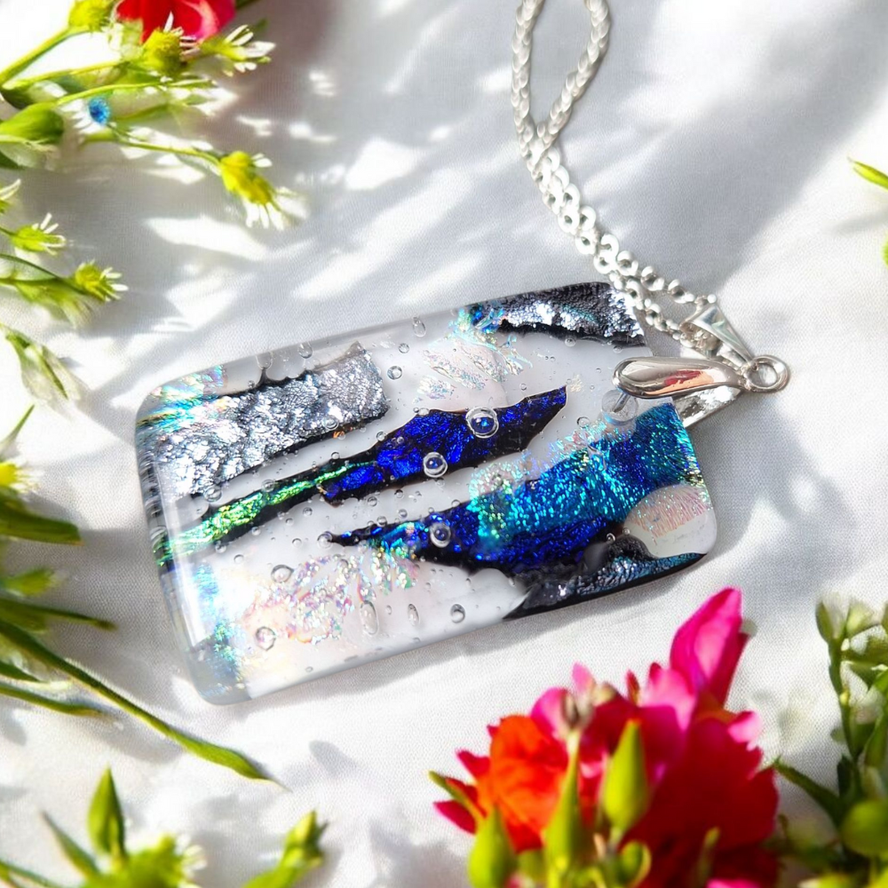 Handmade Dichroic Fused Glass Pendant Necklace. ideal Gift - Image 8