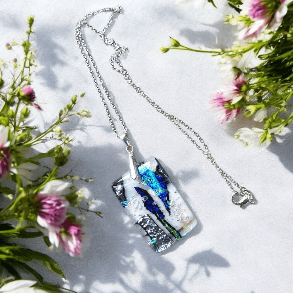 Handmade Dichroic Fused Glass Pendant Necklace. ideal Gift - Image 7