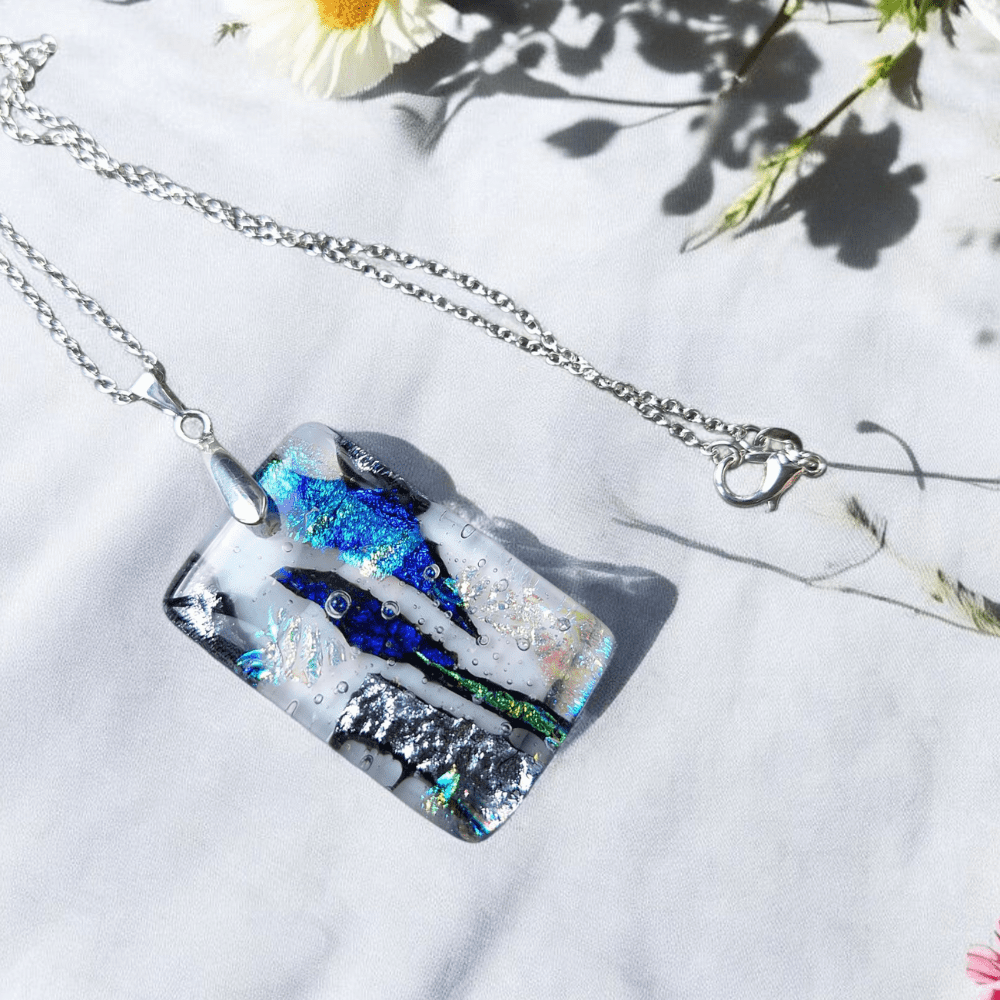 Handmade Dichroic Fused Glass Pendant Necklace. ideal Gift - Image 6