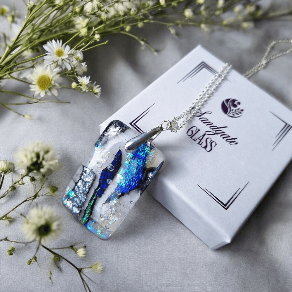 Handmade Dichroic Fused Glass Pendant Necklace. ideal Gift - Image 5