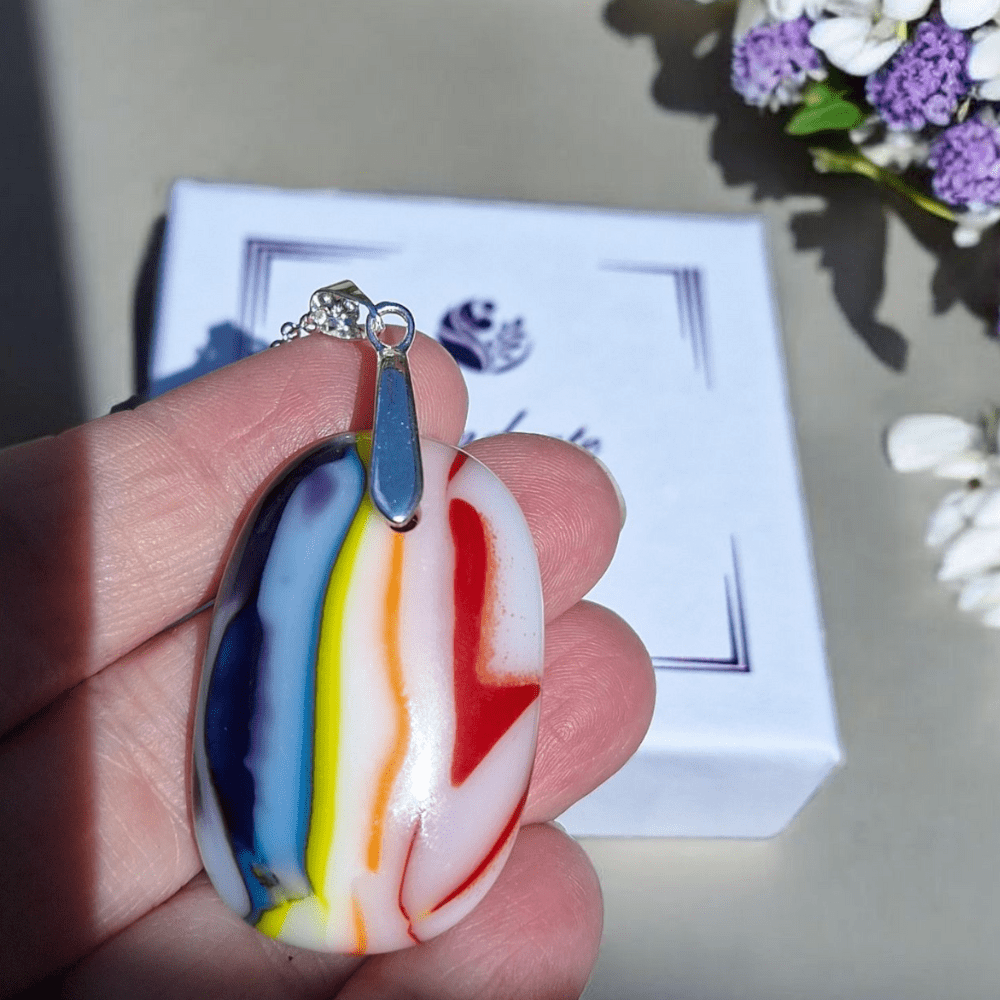 Handmade Rainbow Fused Glass Pendant Necklace – Unique Kiln Fired Jewellery Gift for Her - Image 2