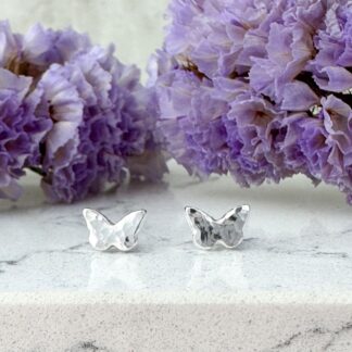 Silver butterfly earrings handmade with a hammered effect