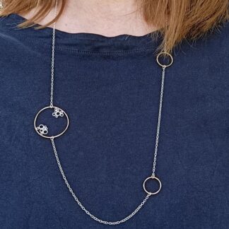 recycled sterling silver cells with gold filled wire rings necklace