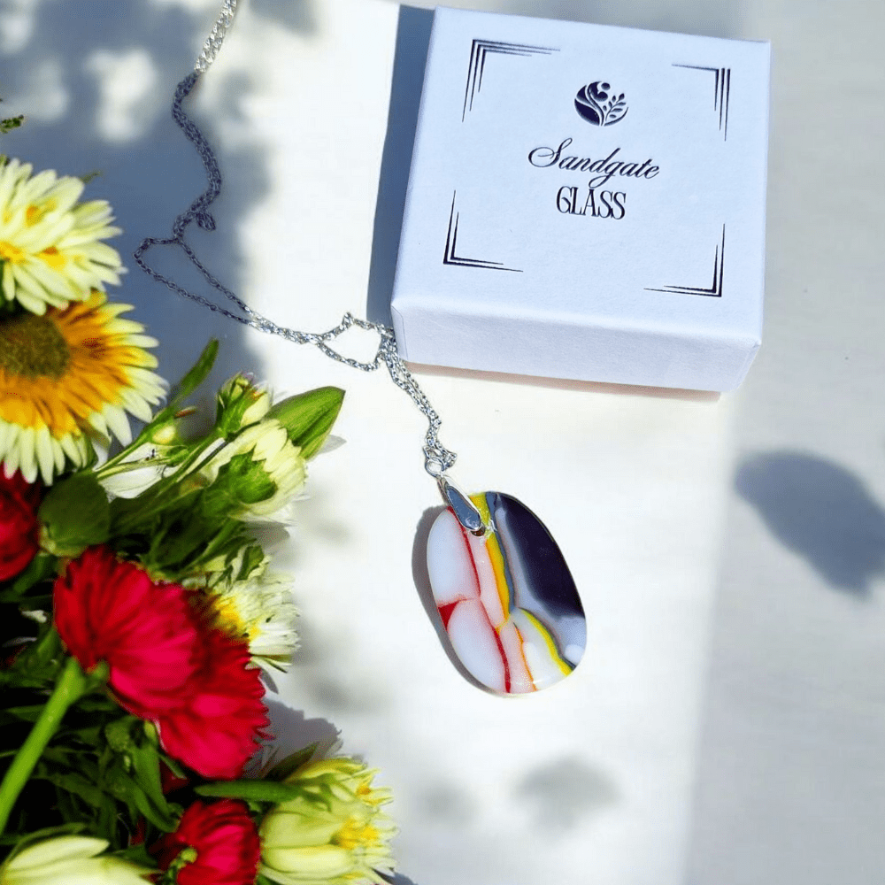 Handmade Rainbow Fused Glass Pendant Necklace – Unique Kiln Fired Jewellery Gift for Her - Image 8