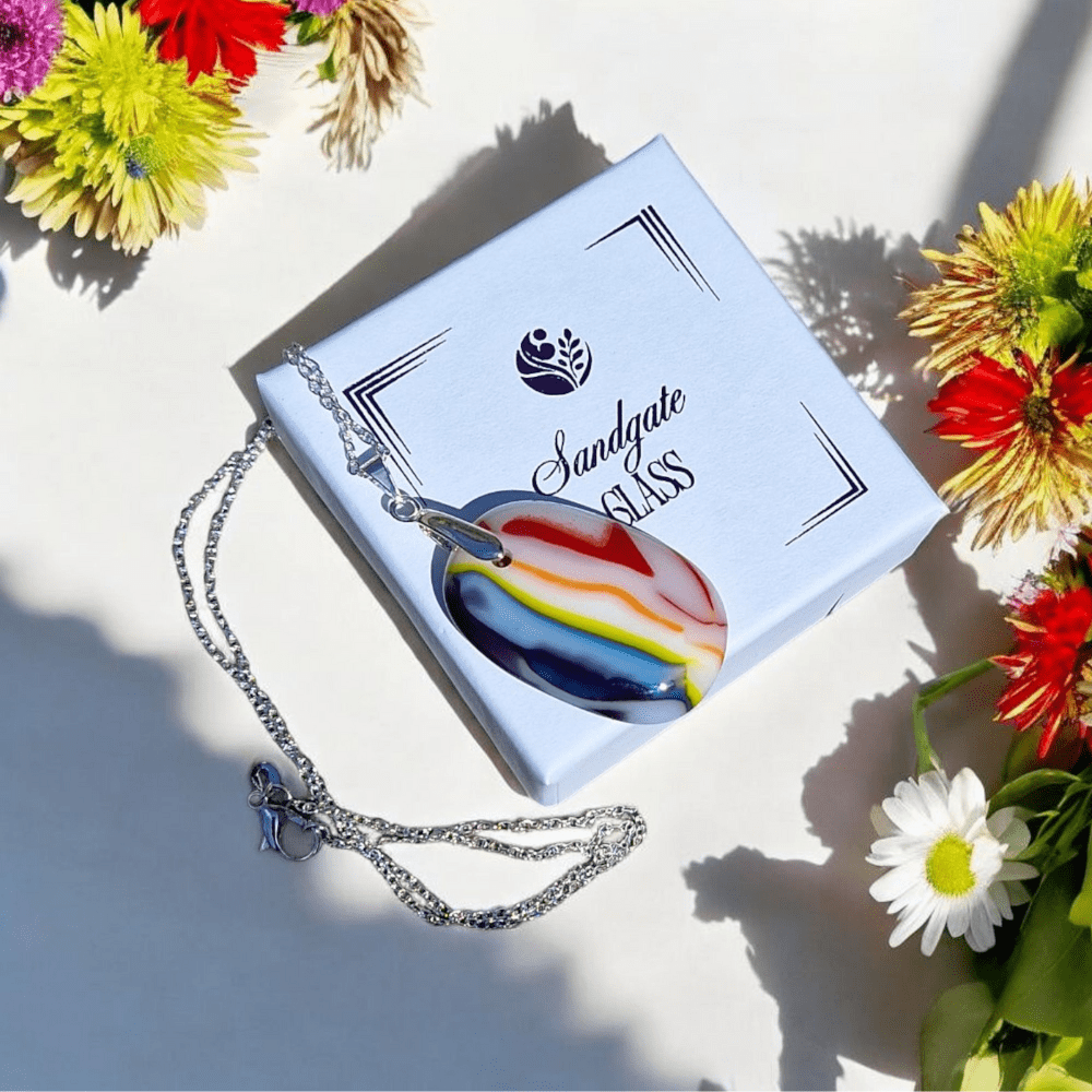 Handmade Rainbow Fused Glass Pendant Necklace – Unique Kiln Fired Jewellery Gift for Her - Image 3