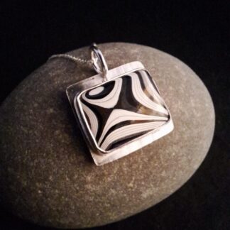 Monochrome Fordite and Silver Pendant
