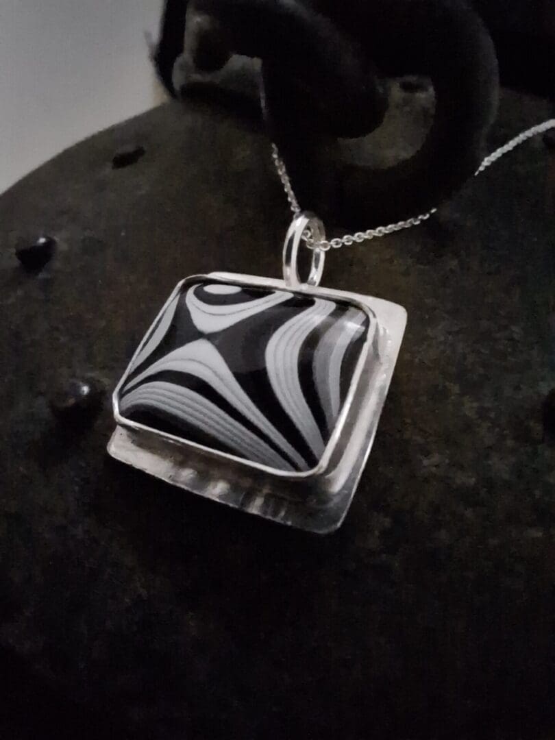 Monochrome Fordite and Silver Pendant - Image 3