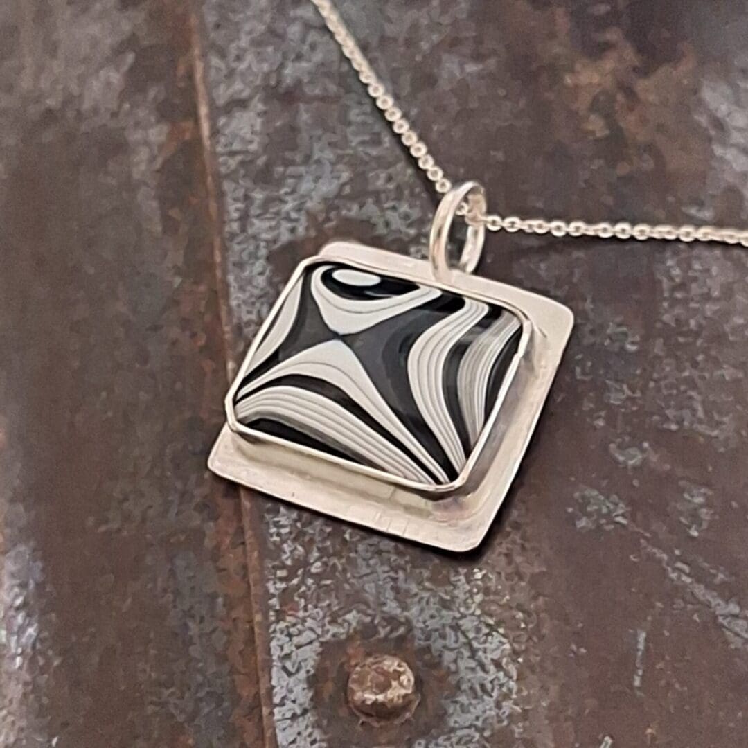 Monochrome Fordite and Silver Pendant - Image 2