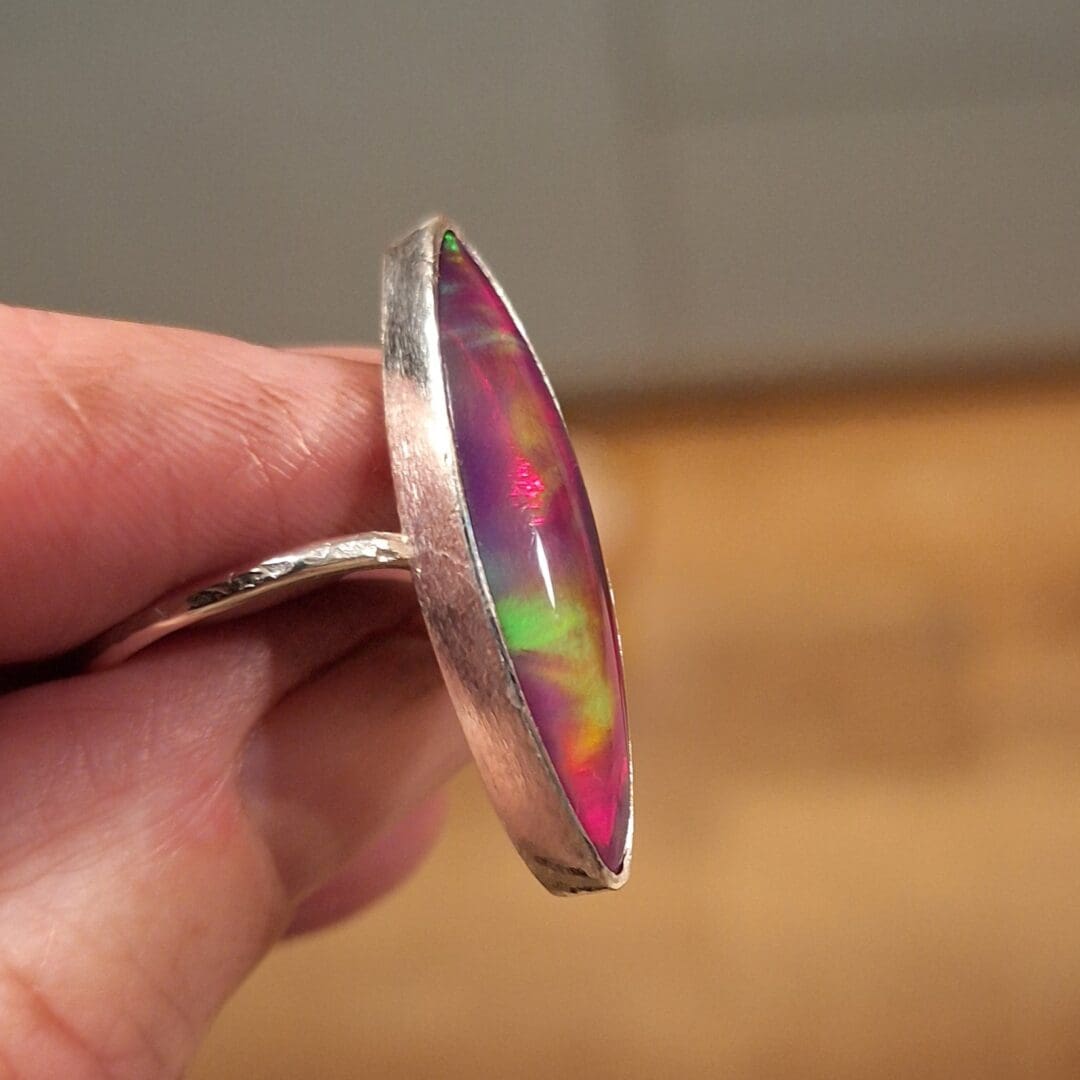 Pink Fire Aurora Opal Ring in Silver - Image 6
