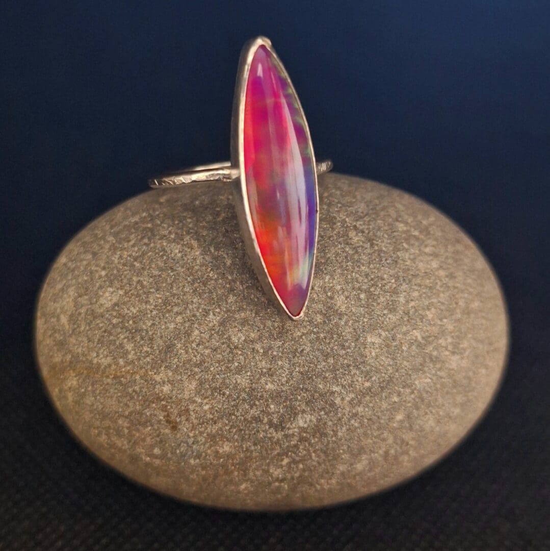 Pink Fire Aurora Opal Ring in Silver - Image 2