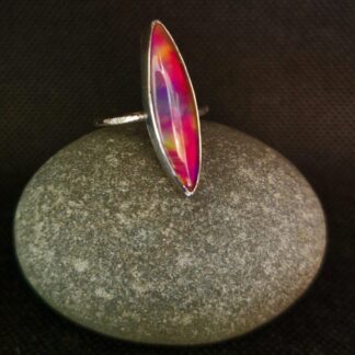 Pink Fire Aurora Opal Ring in Silver