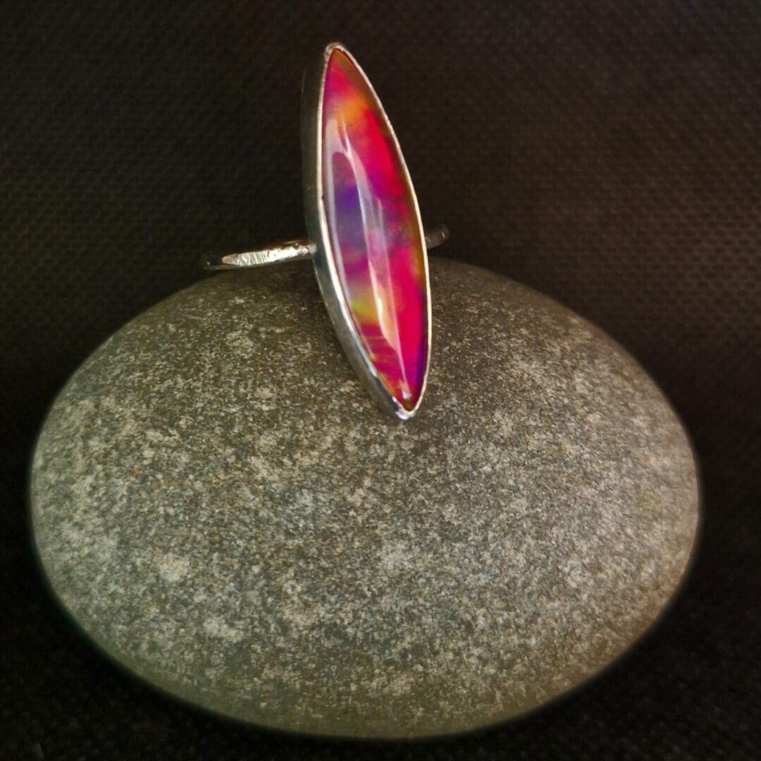 Pink Fire Aurora Opal Ring in Silver