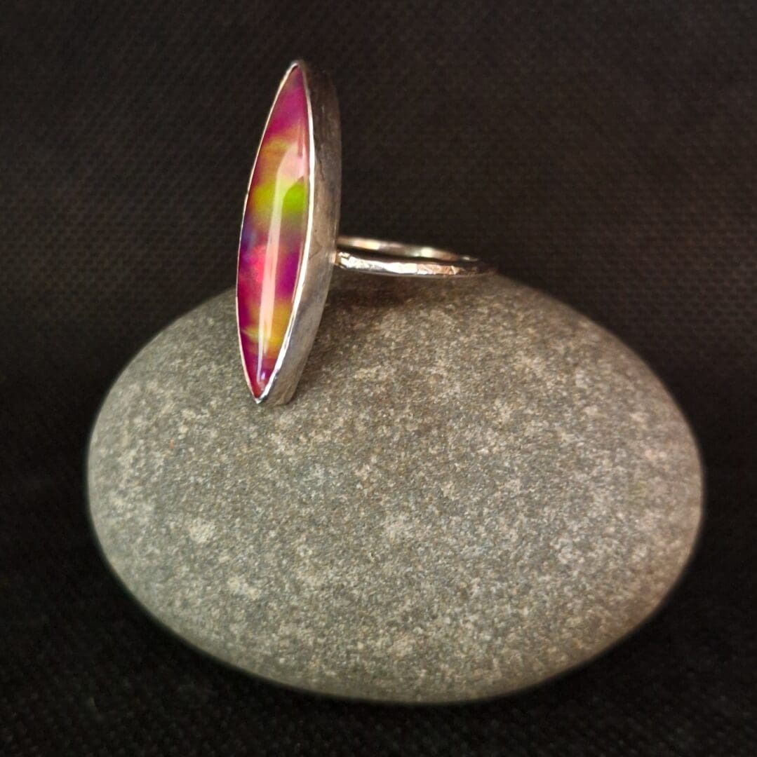 Pink Fire Aurora Opal Ring in Silver - Image 3