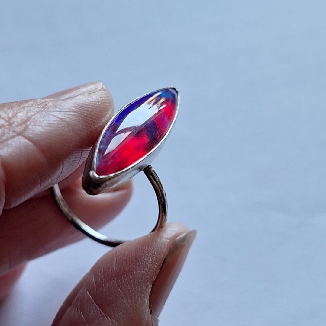 Pink Fire Aurora Opal Ring in Silver - Image 4