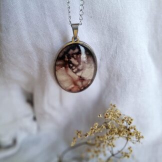 Stainless steel necklace with oval pendant - Midnight bloom collection