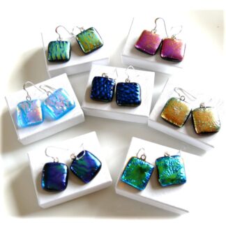 Dichroic glass earrings square 2cm choice of 7 SQ001-SQ007 handmade