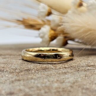 Sandcast Gold Ring - Polished 3mm Ladies Wedding Band Handcrafted in Recycled 18ct Yellow Gold