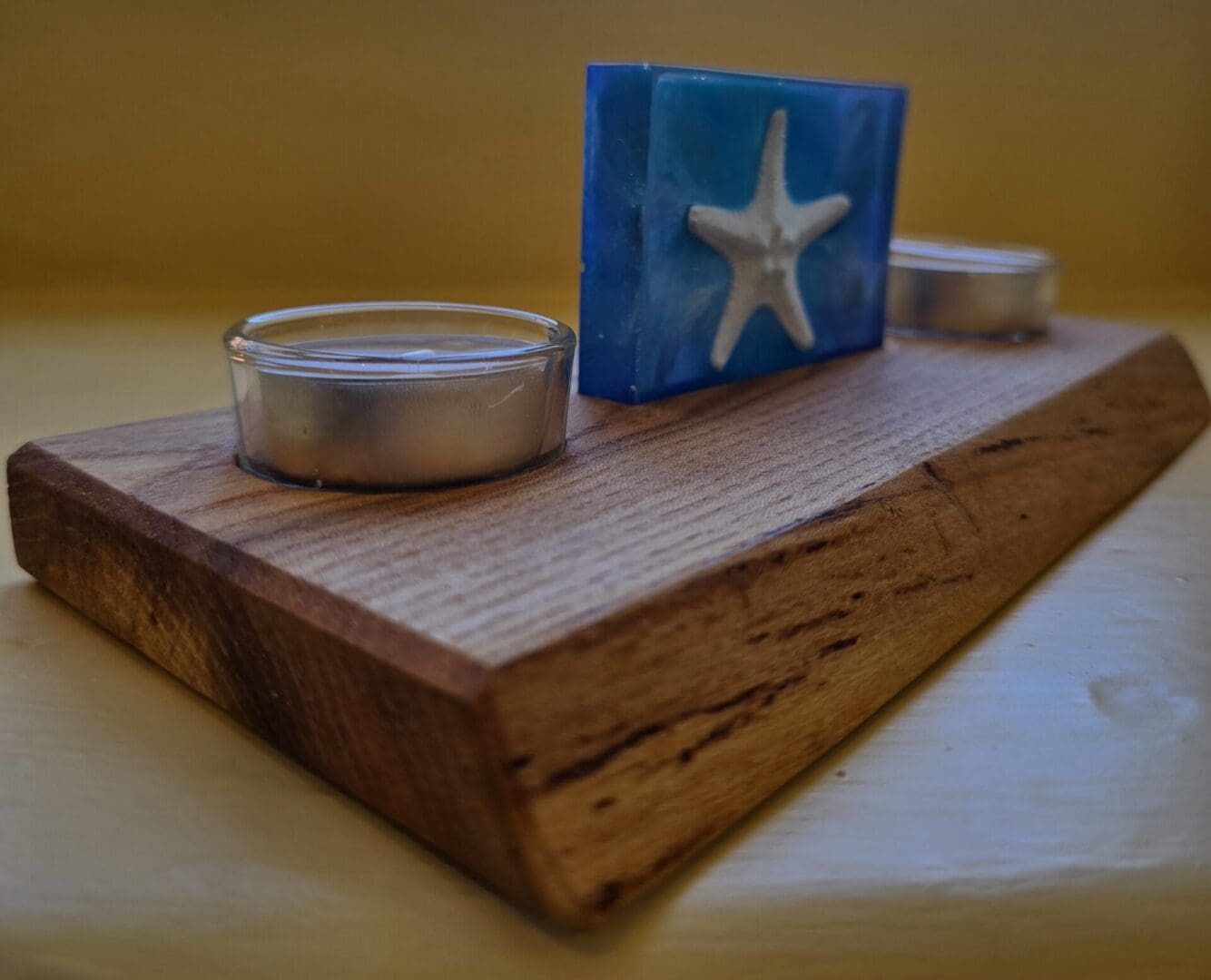 Starfish Resin Tealight Holder on Elm base