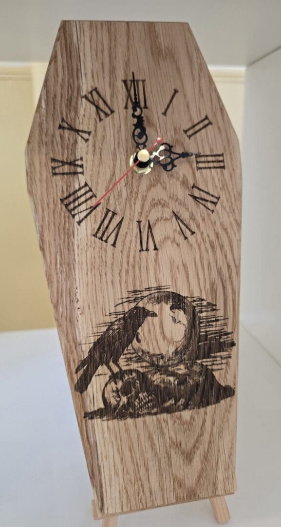Gothic Coffin Wall Clock with Raven Engraving - Image 4