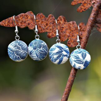 Blue and White Recycled Japanese Silk Kimono Drop Earrings
