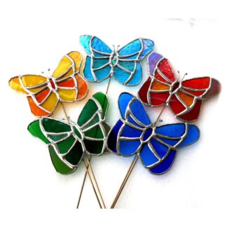 Stained glass buttterfly plant flower stake suncatcher handmade