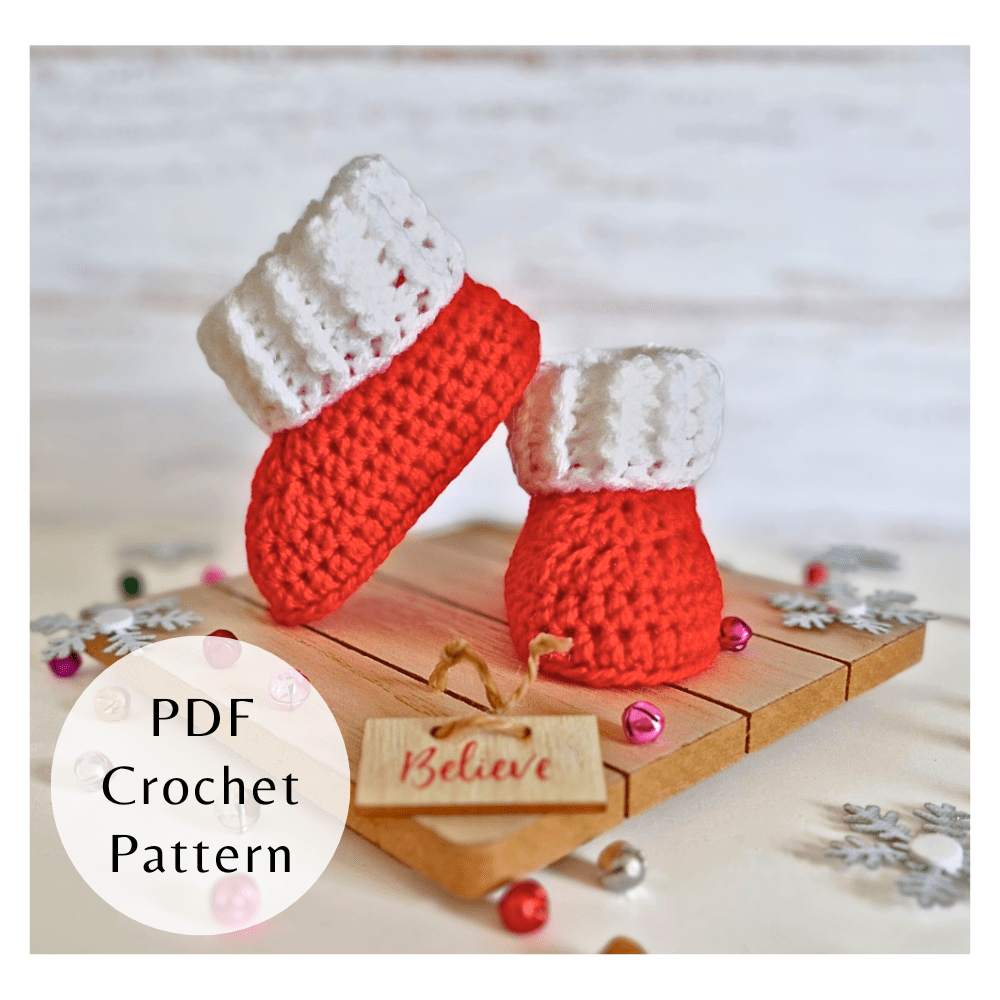 Christmas red and white baby booties crochet pattern