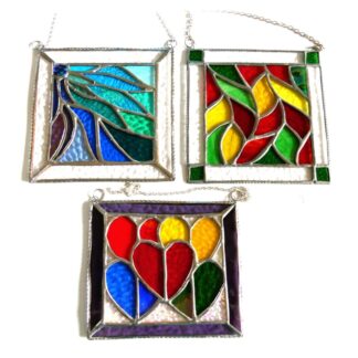 Framed stained glass suncatcher hearts leaves or ribbons