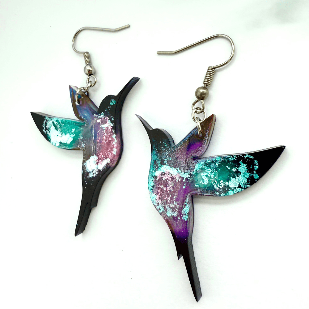 Galaxy Hummingbird Earrings | Statement Bird Dangles | Lightweight Resin Jewellery | Boho Nature-Inspired Gift | Hypoallergenic Hooks - Image 5