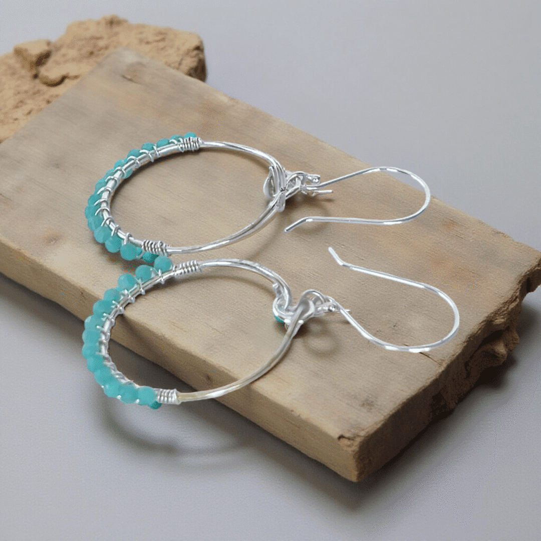 Amazonite Silver Hoop Earrings