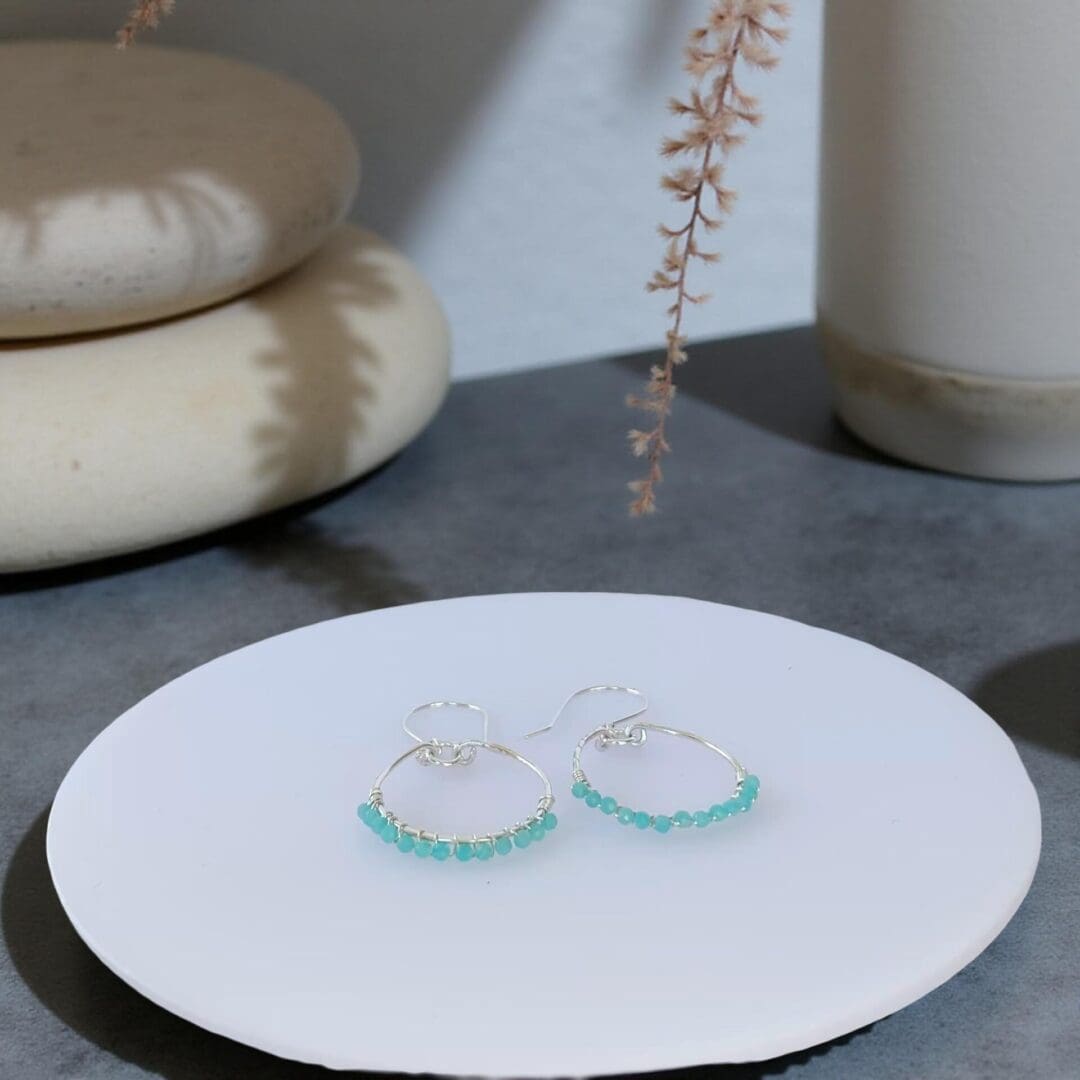 Amazonite Silver Hoop Earrings - Image 2