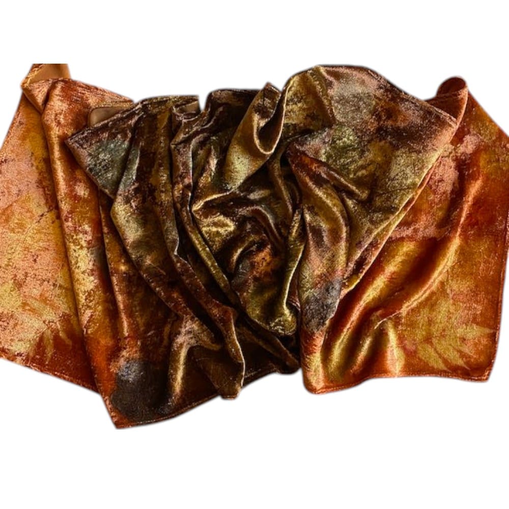 Chocolate Orange Silk Velvet Scarf Natural Dyes and Botanically Printed with Leaves - Image 9