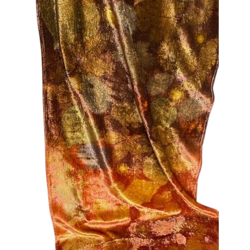 Chocolate Orange Silk Velvet Scarf Natural Dyes and Botanically Printed with Leaves - Image 6